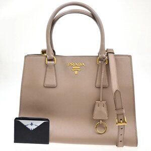PRADA Galleria 2Way Shoulder Hand Bag Saffiano Leather Beige